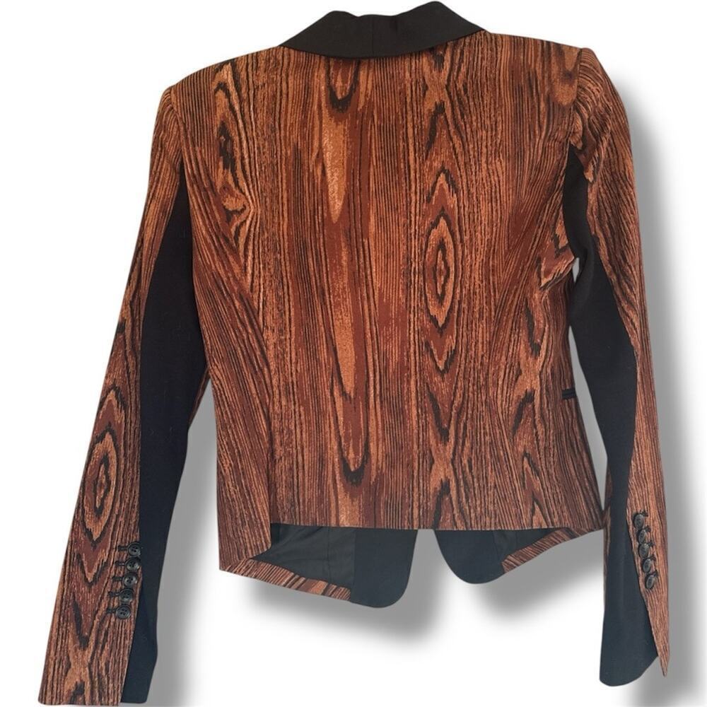 Women's BCBGMAXAZRIA Brown Wood Grain & Black Blazer Jacket XS - Picture 2 of 3